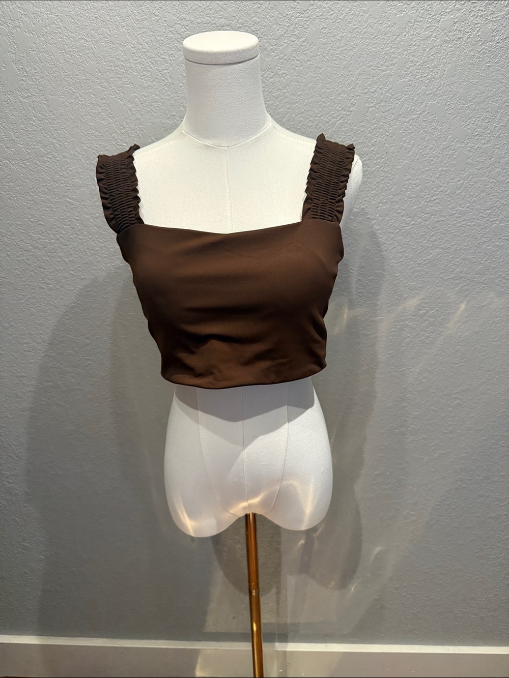 Salt Project Cropped Square Neck Tank Top/Bra in Brown